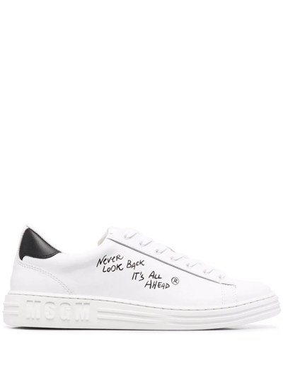 Shop Msgm 'never Look Back' Lace-up Sneakers In Weiss