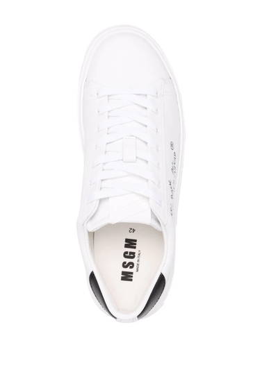 Shop Msgm 'never Look Back' Lace-up Sneakers In Weiss