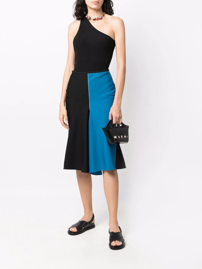 Marni Tropicalia Structured Shoulder Bag With Raffia Panels In Black