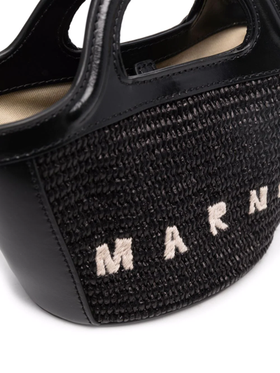 Marni Tropicalia Structured Shoulder Bag With Raffia Panels In Black