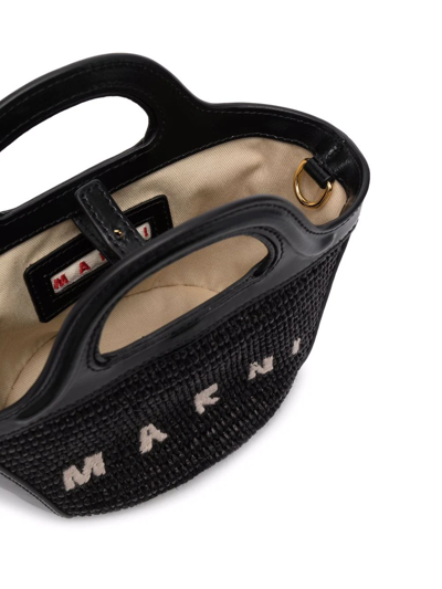 Marni Tropicalia Structured Shoulder Bag With Raffia Panels In Black
