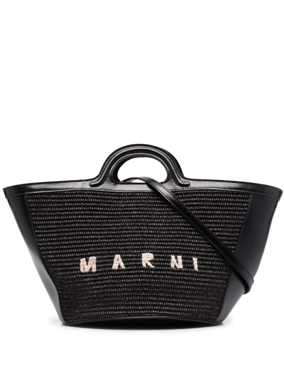Shop Marni Tropicalia Logo-embroidered Tote Bag In Schwarz