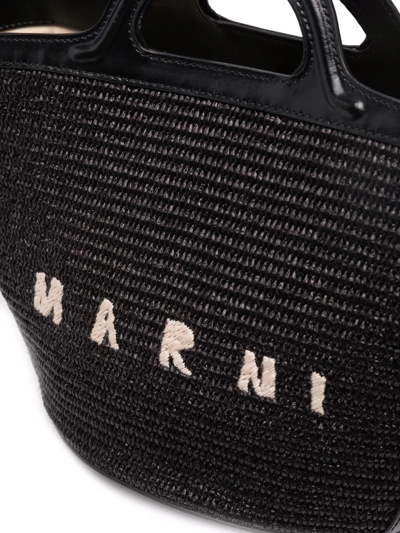 Marni Women Black Leather And Raffia Small Tropicalia Summer Handbag In Schwarz