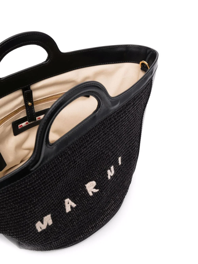 Marni Women Black Leather And Raffia Small Tropicalia Summer Handbag In Schwarz