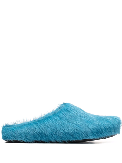 Shop Marni Fussbet Sabot Calf-hair Slippers In Blue