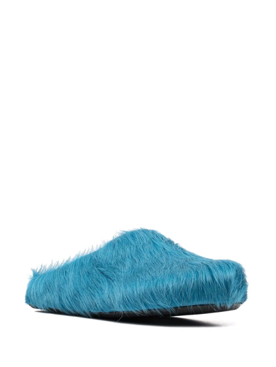 Shop Marni Fussbet Sabot Calf-hair Slippers In Blue