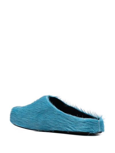 Shop Marni Fussbet Sabot Calf-hair Slippers In Blue