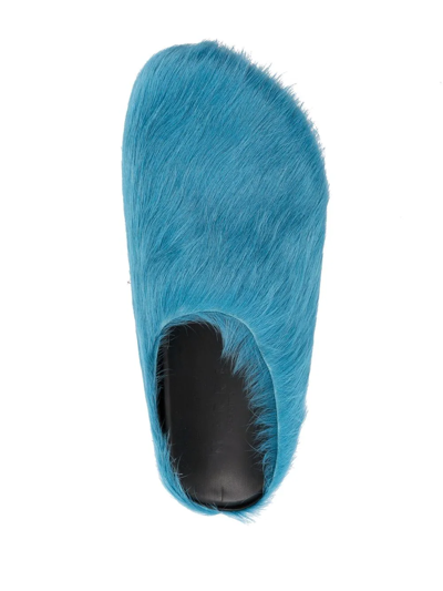 Shop Marni Fussbet Sabot Calf-hair Slippers In Blue