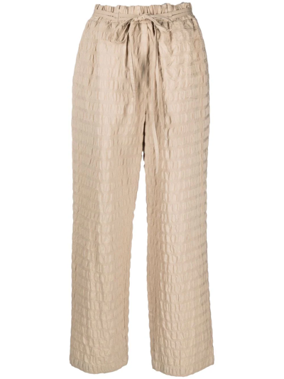 Shop Le 17 Septembre Textured-finish Wide-leg Trousers In Nude