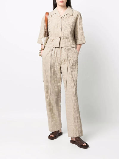 Shop Le 17 Septembre Textured-finish Wide-leg Trousers In Nude