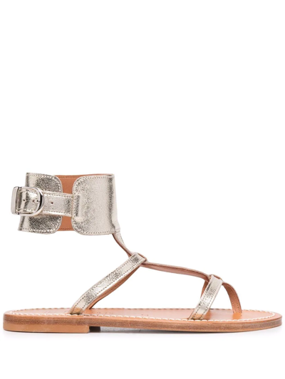 Shop Kjacques Leather Gladiator Sandals In Gold