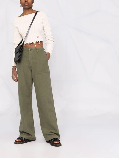 R13 Low-rise Wide Leg Cotton Trousers In Grün