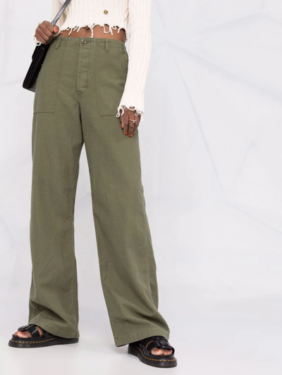 R13 Low-rise Wide Leg Cotton Trousers In Grün