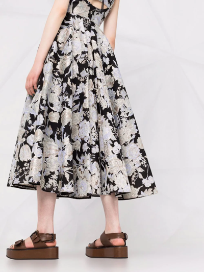 Shop Erdem Rea Floral-jacquard Flared Dress In Schwarz