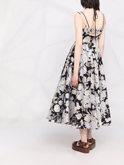 Shop Erdem Rea Floral-jacquard Flared Dress In Schwarz