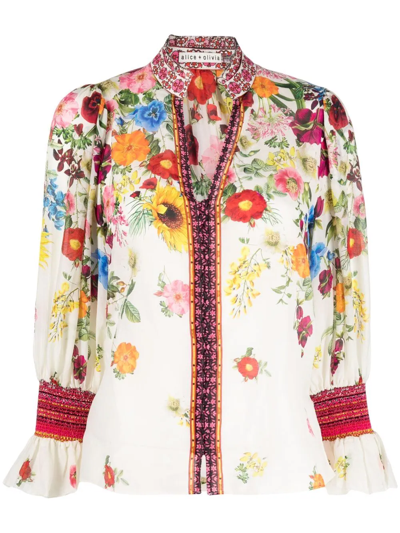 Shop Alice And Olivia Floral-print Shirt In Weiss