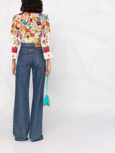 Shop Alice And Olivia Floral-print Shirt In Weiss