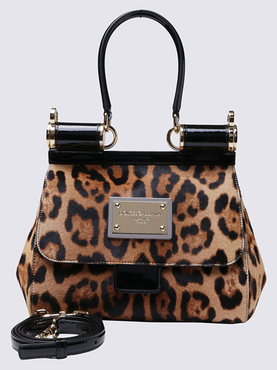 Shop Dolce & Gabbana Leopard Print Leather Sicily Bag In Brown