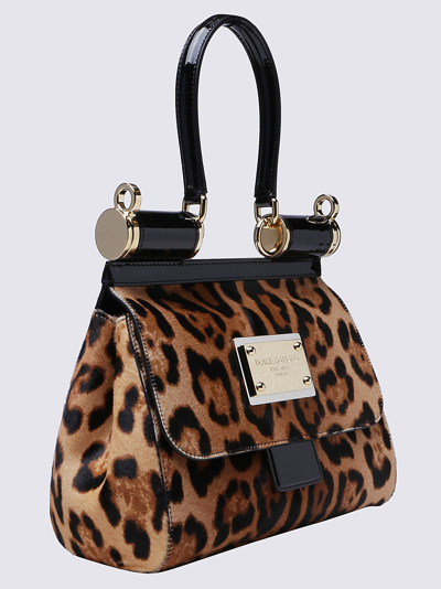 Shop Dolce & Gabbana Leopard Print Leather Sicily Bag In Brown