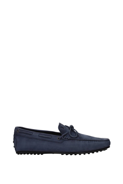 Shop Tod's Loafers Suede Denim In Blue