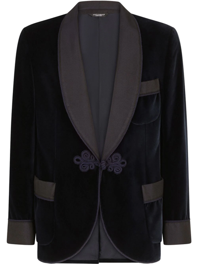 Shop Dolce & Gabbana Satin-trim Velvet Dinner Jacket In Blue