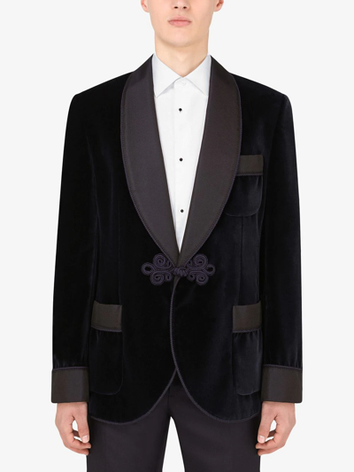 Shop Dolce & Gabbana Satin-trim Velvet Dinner Jacket In Blue