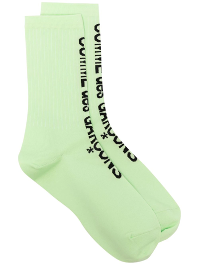 Shop Comme Des Garçons Logo-print Socks In Green