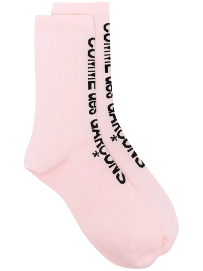 Shop Comme Des Garçons Logo-print Socks In Pink