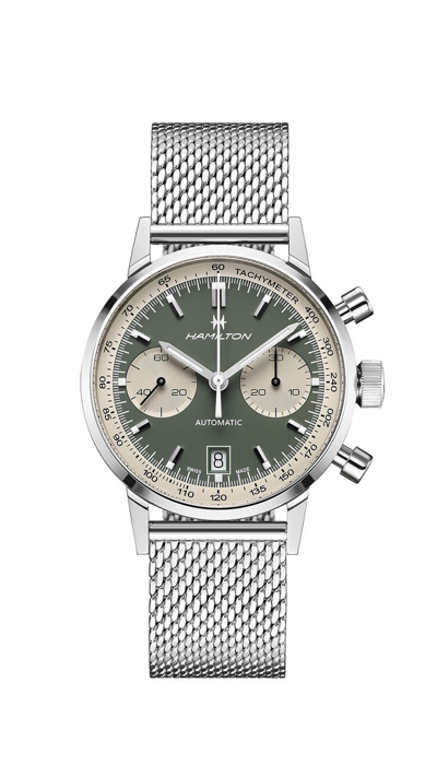 Shop Hamilton Intra-matic Chronograph Automatic Green Dial Men's Watch H38416160