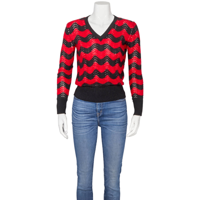 Shop Marni Ladies Zigzag Cotton Jumper In Black/red