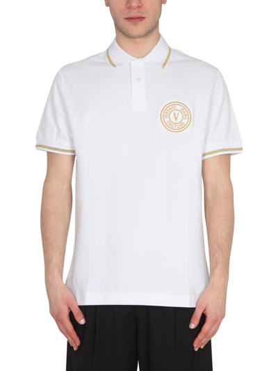 Shop Versace Jeans Couture Polo Shirt With Embroidered Logo In White