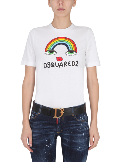 Shop Dsquared2 T-shirt "rainbow Renny" In White