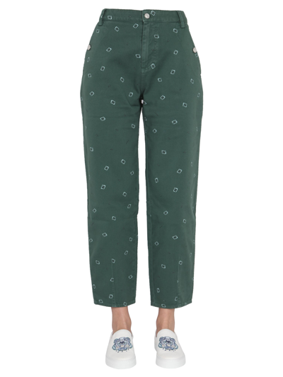 Shop Kenzo Pants With Paisley Pattern In Green