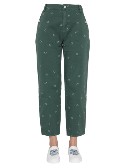 Kenzo Paisley-print Cropped Trousers In Green