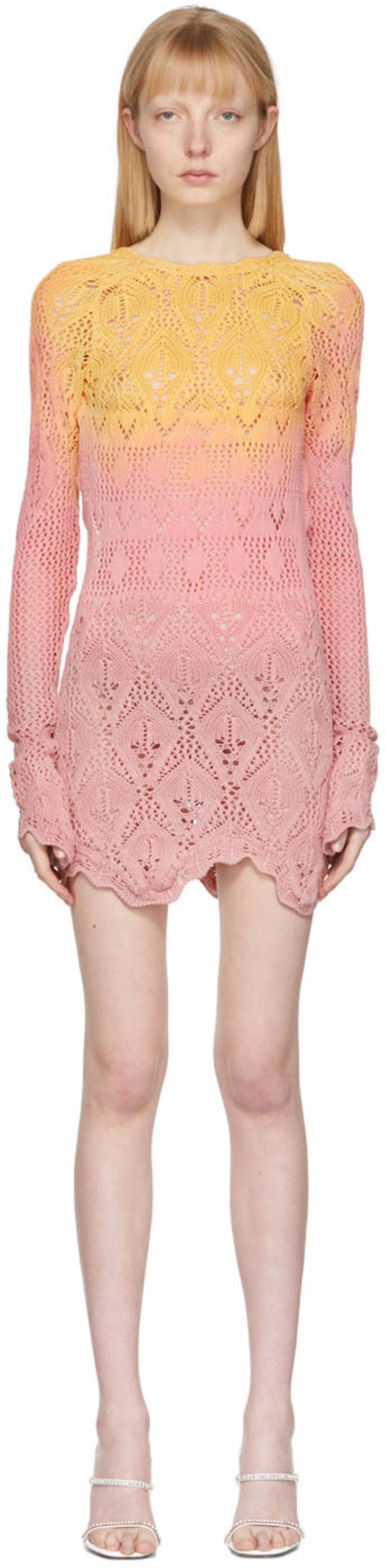 Attico Ombré Open-back Pointelle-knit Cotton Mini Dress In Pink 