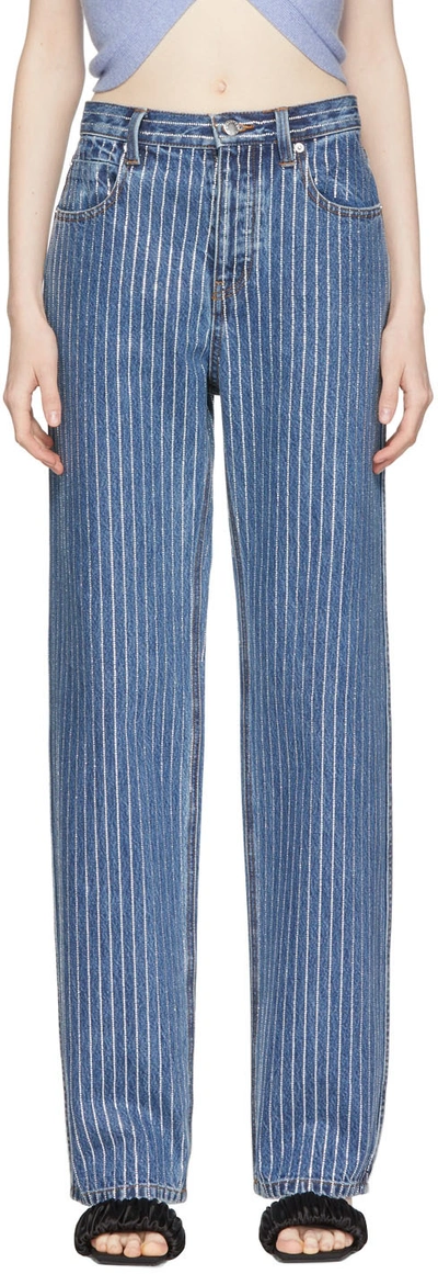 Shop Alexander Wang Navy Crystal Stripe Skater Jeans In 401 Deep Blue