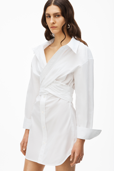 Shop Alexander Wang Cross Drape Shirtdress In Compact Cotton In White
