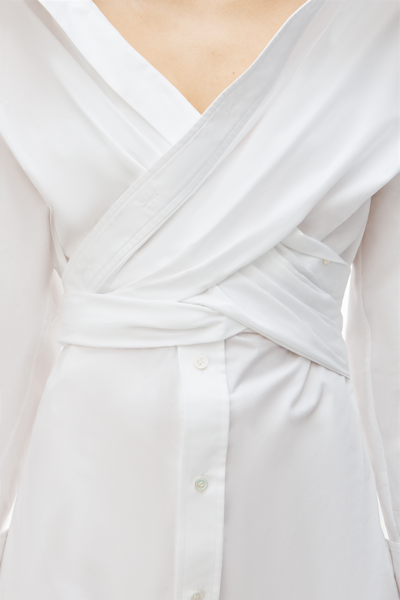密织棉质交叉垂褶衬衫式连衣裙