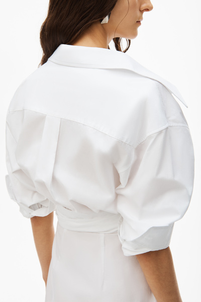 Shop Alexander Wang Cross Drape Shirtdress In Compact Cotton In White