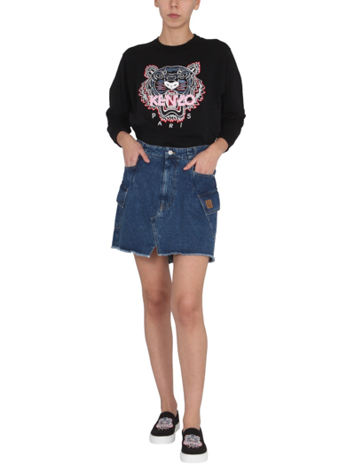 Shop Kenzo Cargo Style Skirt In Denim