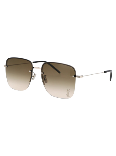 Shop Saint Laurent Sunglasses In 007 Silver Silver Green