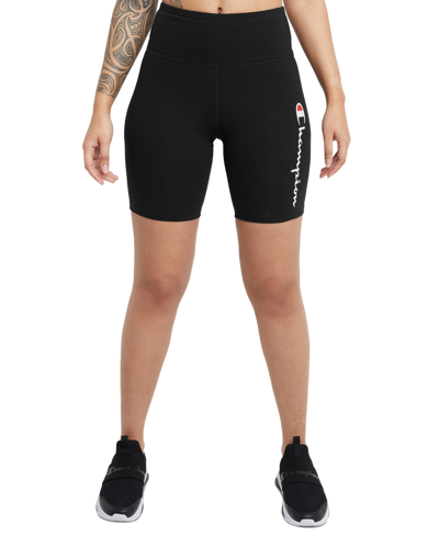 Shop Champion Women's Authentic Script Logo Bike Shorts In Black