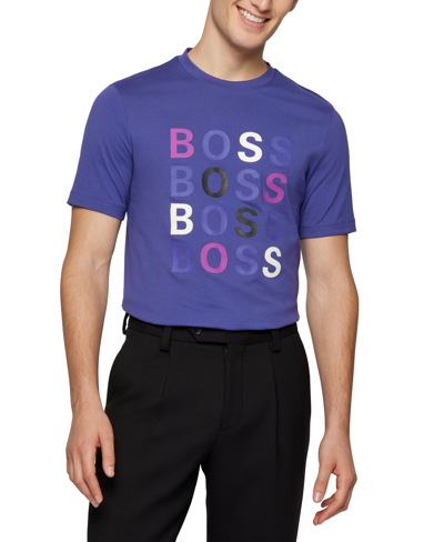 Hugo Boss Slim-fit Cotton-jersey T-shirt With Logos In Purple | ModeSens