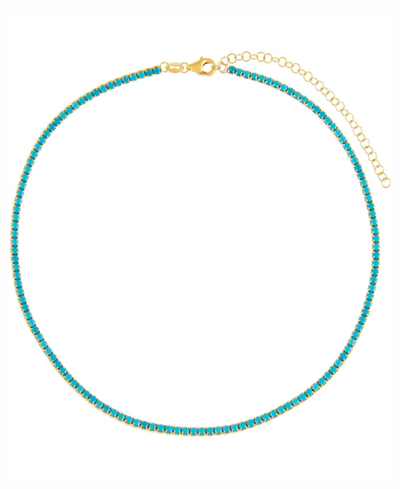 Shop Adinas Jewels Thin Colored Cubic Zirconia Tennis Choker In 14k Gold Over Sterling Silver In Turquoise