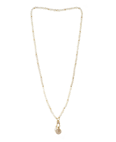 Shop Ettika 18k Gold Plated Long Cultured Freshwater Pearl Beaded Necklace With Crystal Charms In Gold-tone