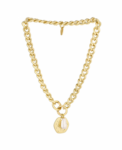 Shop Ettika 18k Gold Plated Chunky Chain And Disc With Cultured Freshwater Pearl Necklace In Gold-tone