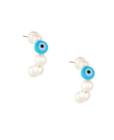 Ettika Imitation Pearl And Evil Eye Beaded Hoops In Gold-tone
