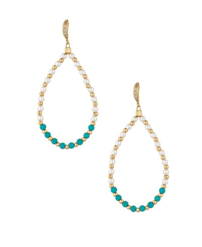 Ettika Turquoise And Pearl Teardrop 18k Gold Plated Drop Earrings In Gold-tone