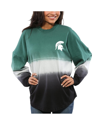 Shop Spirit Jersey Women's Green Michigan State Spartans Ombre Long Sleeve Dip-dyed  T-shirt