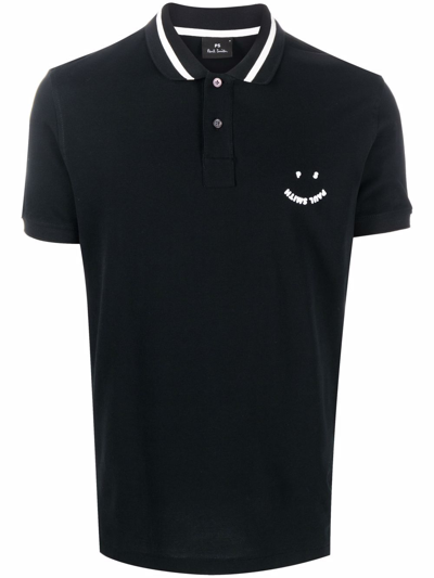 Shop Ps By Paul Smith Cotton Happy Logo Polo Shirt In Black